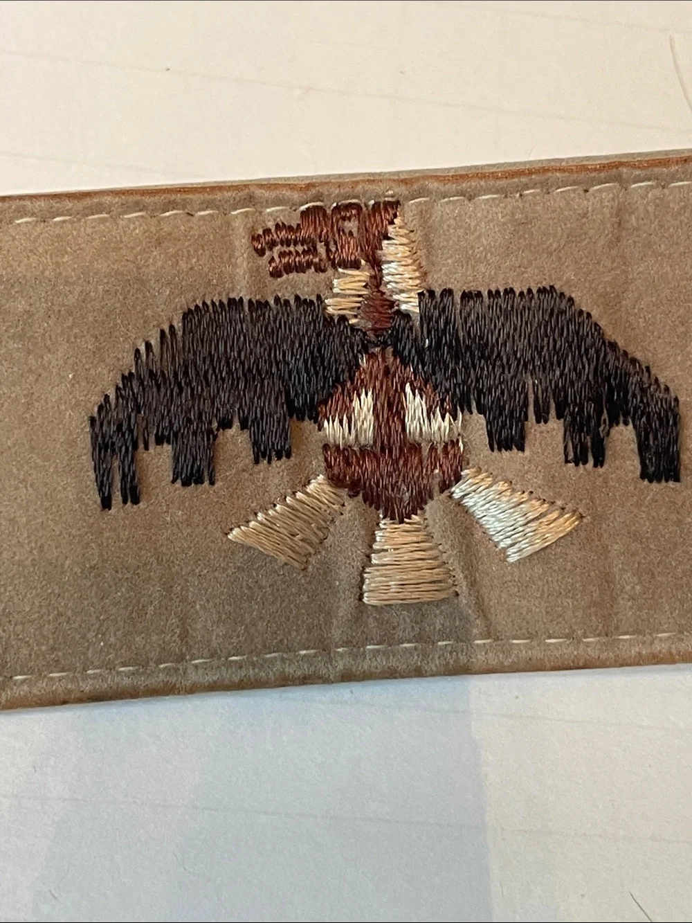 Vintage Indian Eagle Hammered Oval Ring Buckle & Embroidered Suede Belt Men's